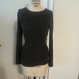 T ALEXANDER WANG Grey Draped Ruched Back Long Sleeve Jersey Sweater Top Size X-S